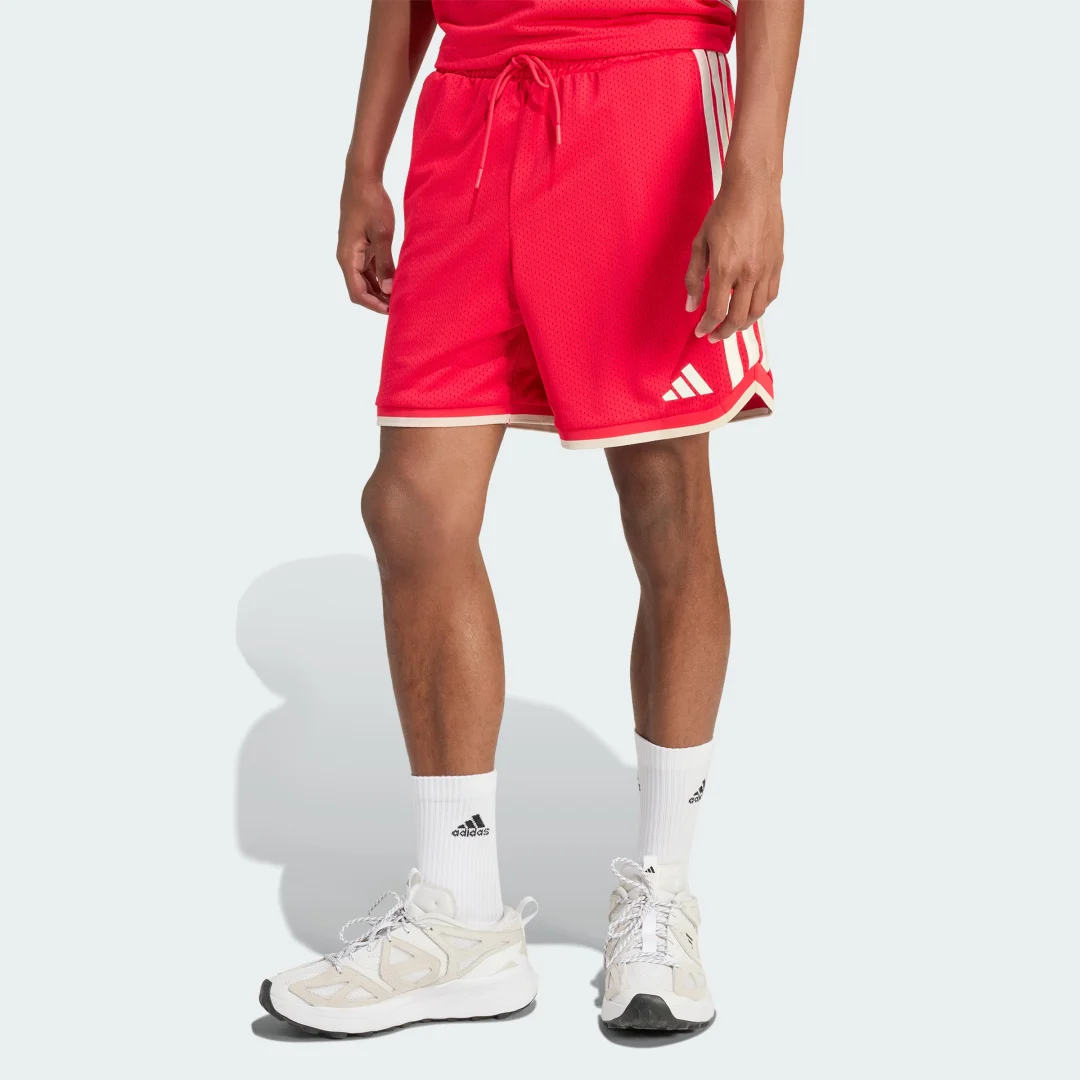Detalle de Pantalón corto de malla Stadium de Adidas – Rojo