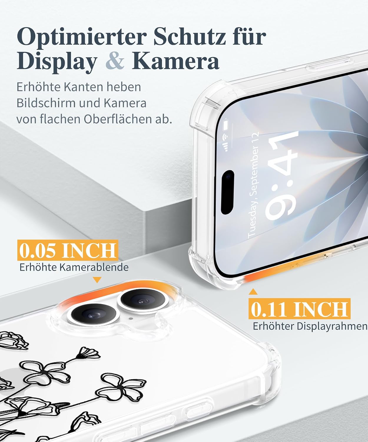 Detalle de GVIEWIN iPhone 17 Floral Clear Case, Slim Profile with Screen & Camera Protectors