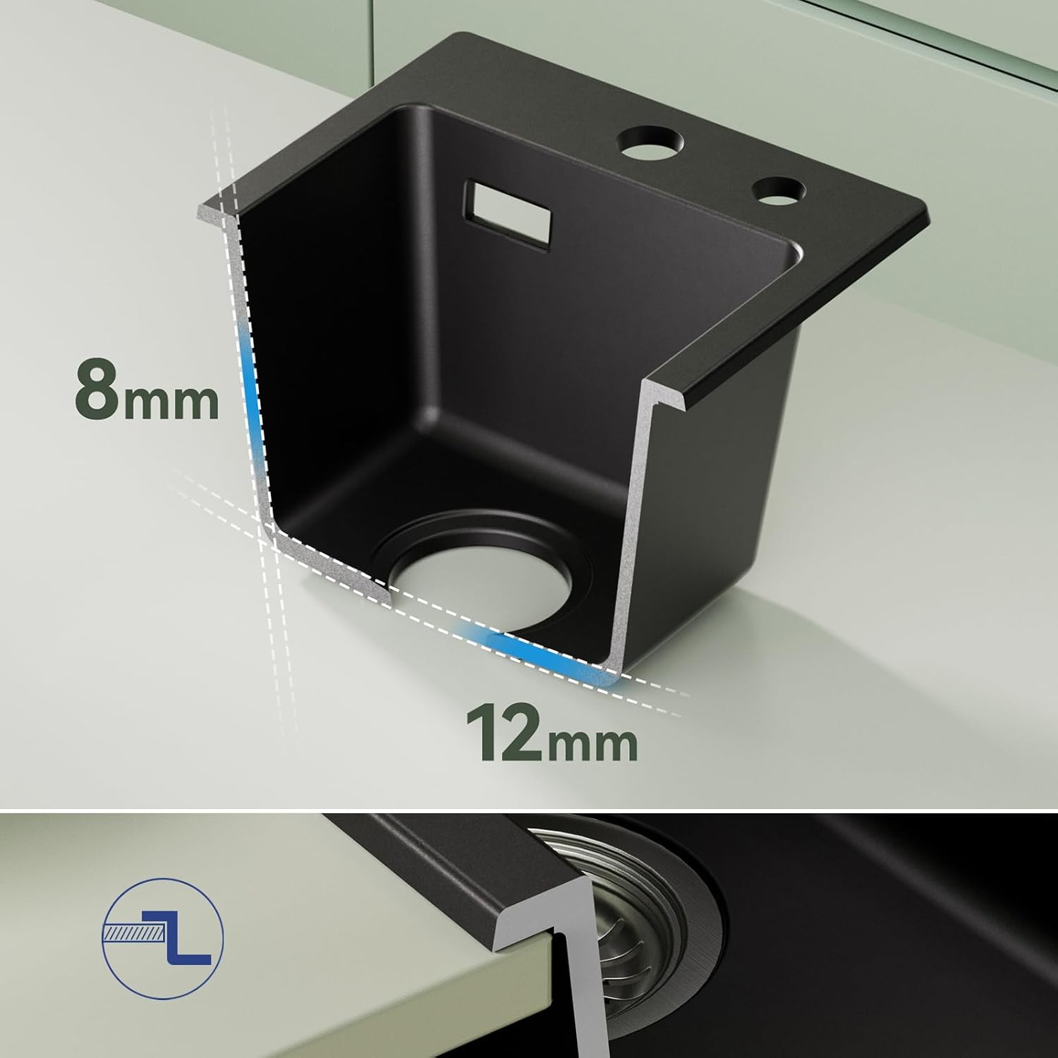 Thumbnail 3 de CECIPA Lavello in granito nero 30x45 cm rettangolare con set di scarico