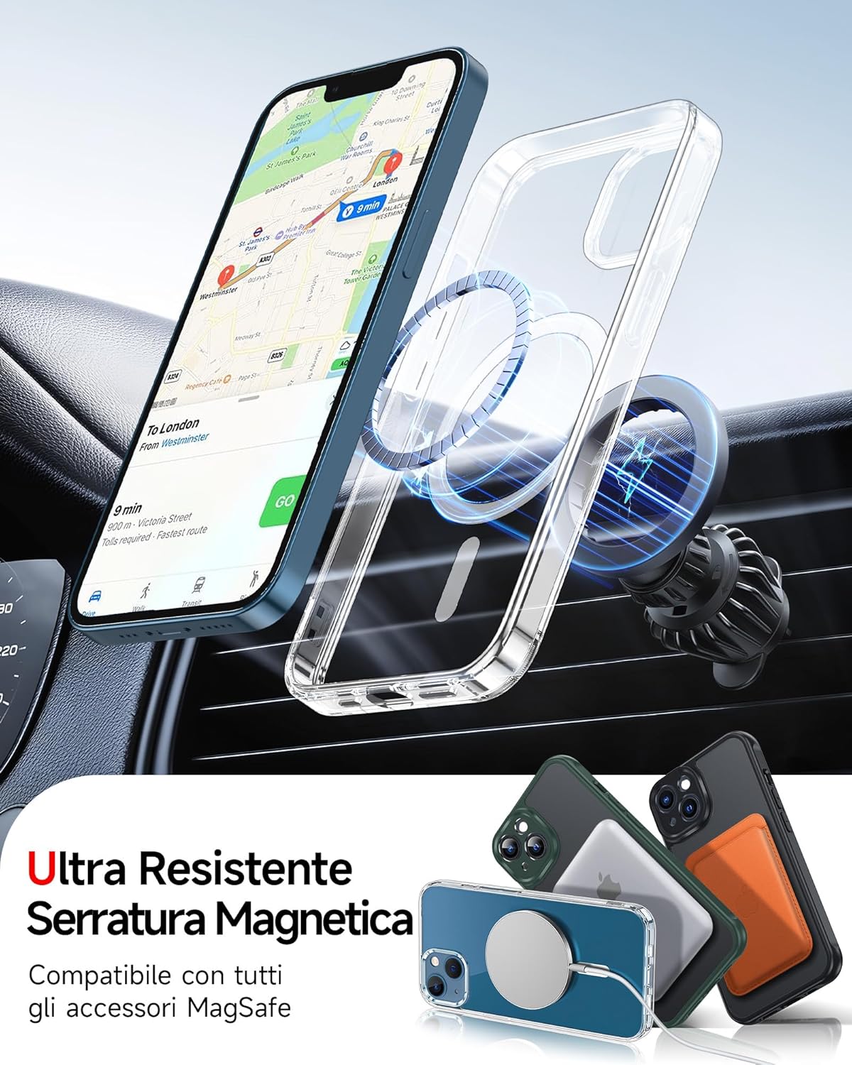 Thumbnail 2 de LeYi Cover Magnetica per iPhone 13/14 Trasparente con MagSafe e 2 Vetro Temperato