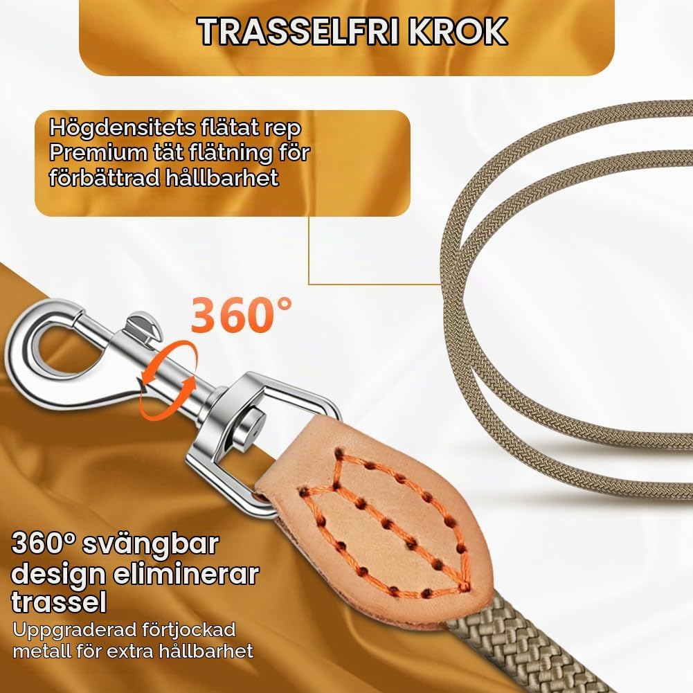 Thumbnail 2 de OSDUE hundkoppel 3 m i nylon, brunt med vridbar krok för små hundar