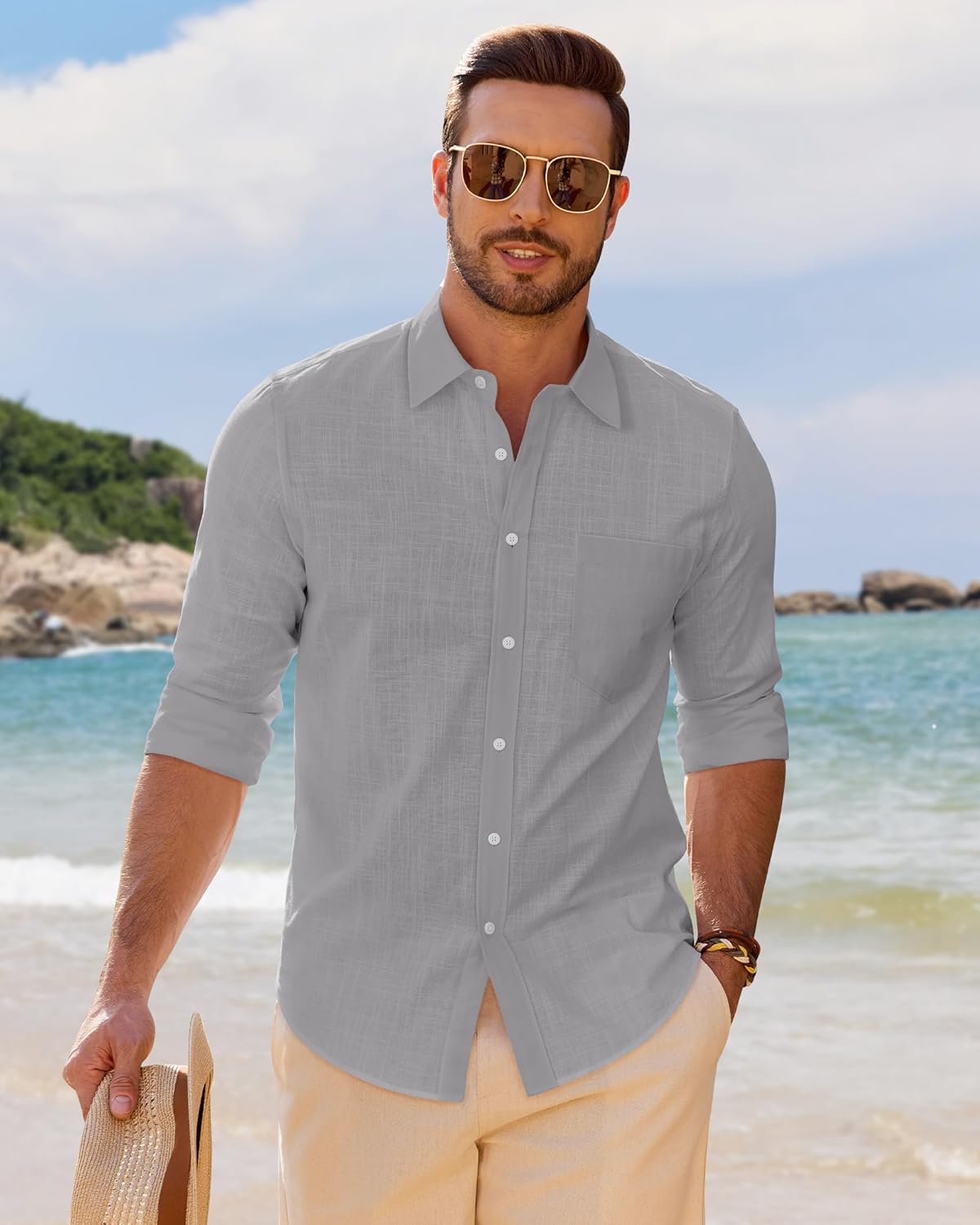 Thumbnail 3 de J.VER Leinenhemd Herren Langarmhemd Regular Fit (Baumwolle/Leinen) – Business & Sommer Beach Casual