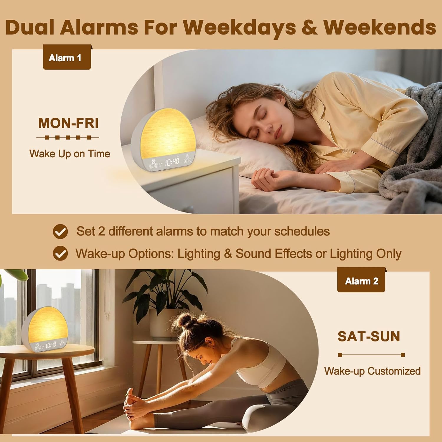 Thumbnail 4 de Charmofun Sveglia da comodino con simulazione alba, 37 suoni rilassanti e doppio orologio (telecomando)