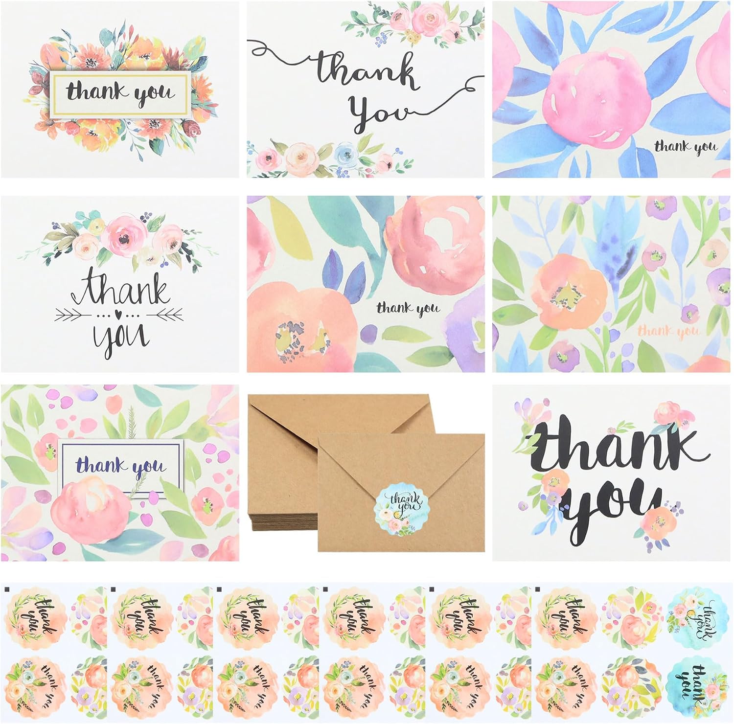 Detalle de Hseonmauyi 24-Pack Thank You Cards, 8 Designs, Envelopes and 36 Stickers