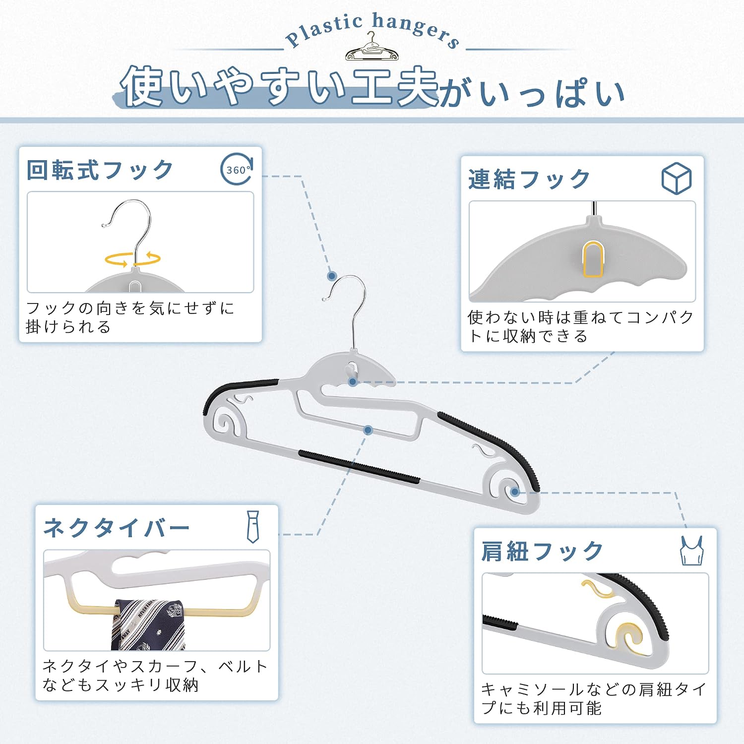 Thumbnail 6 de TITIROBA ハンガー 30本組 滑り止め加工・連結フック付き ABS製 ブラック