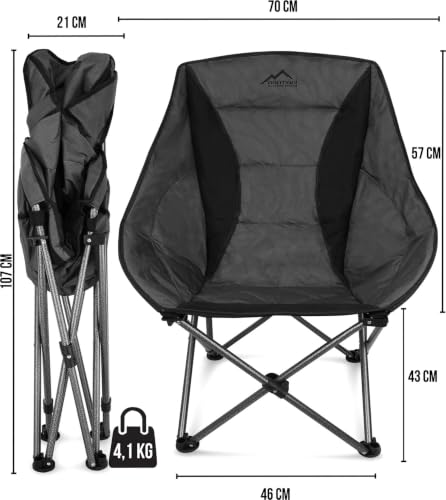 Detalle de normani Faltbarer Campingstuhl inkl. Tragetasche – gepolsterter Moonchair bis 150 kg, Grau
