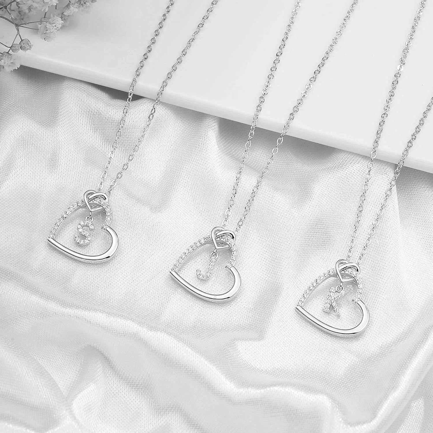 Detalle 2 de TINGN Chaîne en or et argent avec lettres — pendentif cœur, or 14 carats rempli de zircons cubic, pour femme et fille