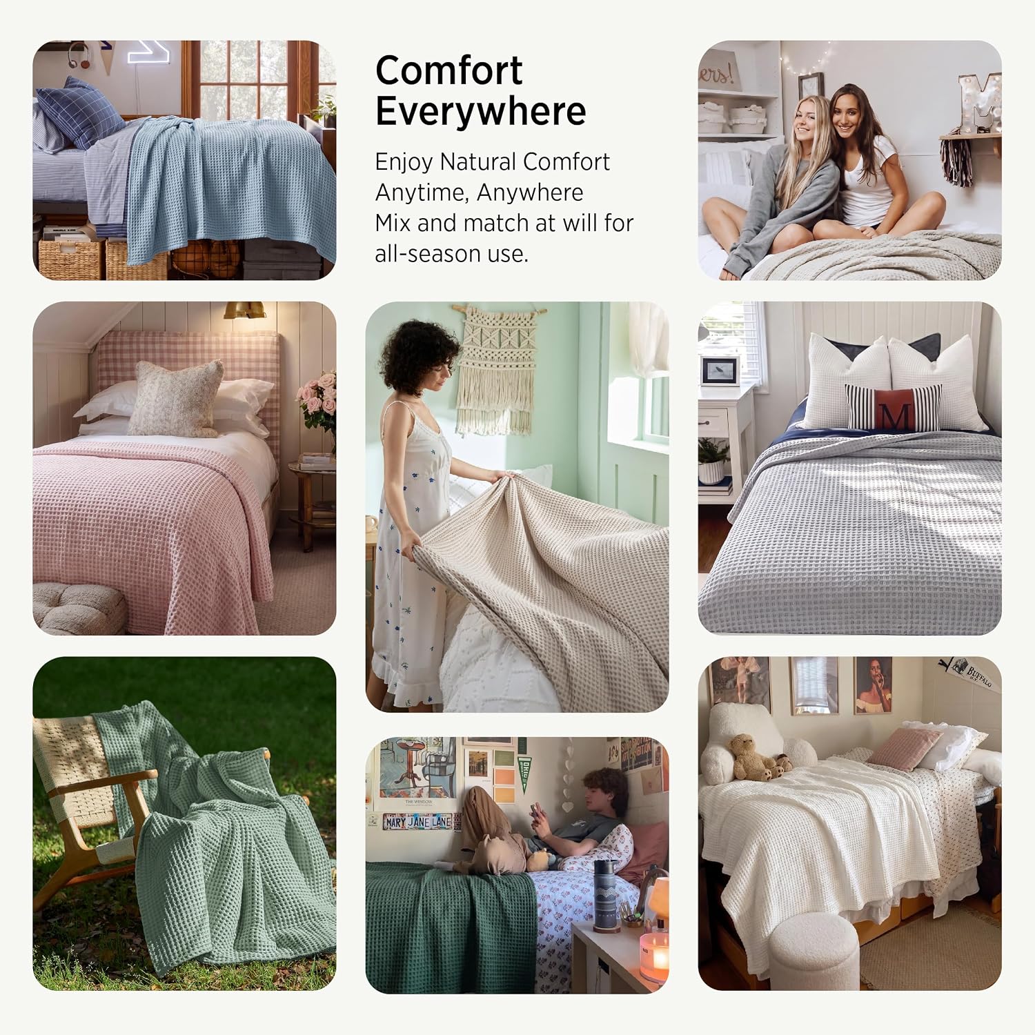 Thumbnail 6 de Bedsure Twin XL 100% Cotton Waffle Blanket, 66 x 90 in, Linen
