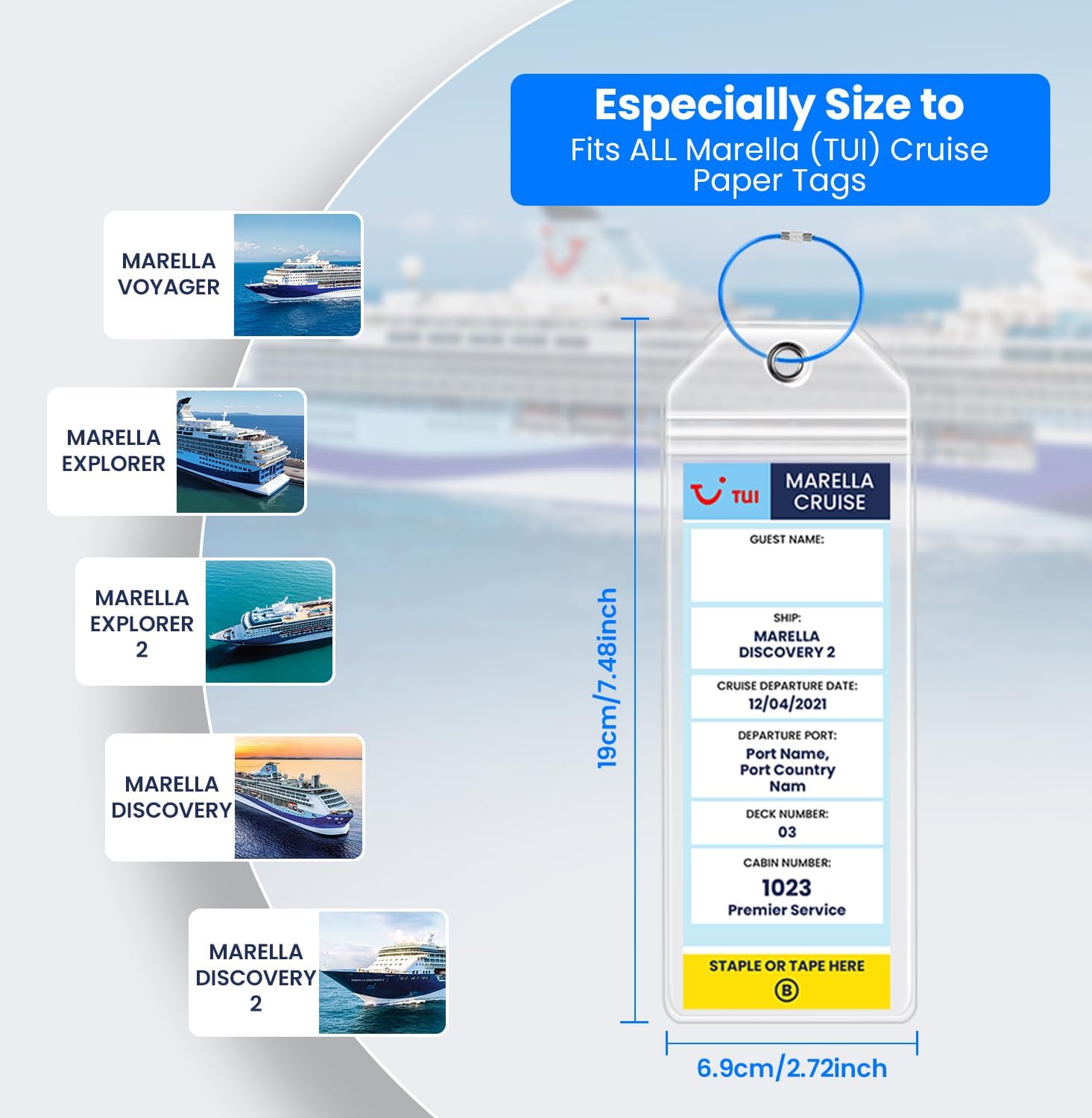 Detalle de 8-Pack Marella (TUI) Cruise Luggage Tag Holder – Waterproof, Durable and Reusable