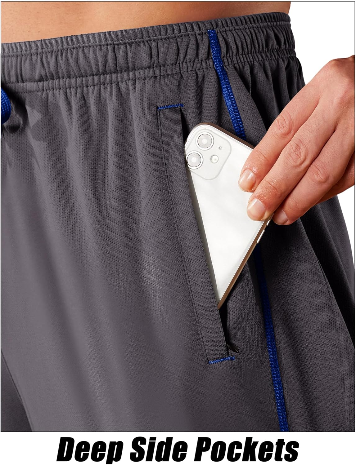 Detalle de EKLENTSON men’s mesh tracksuit bottoms with zip pockets (open-bottom) – loose fit jogging sweat pants