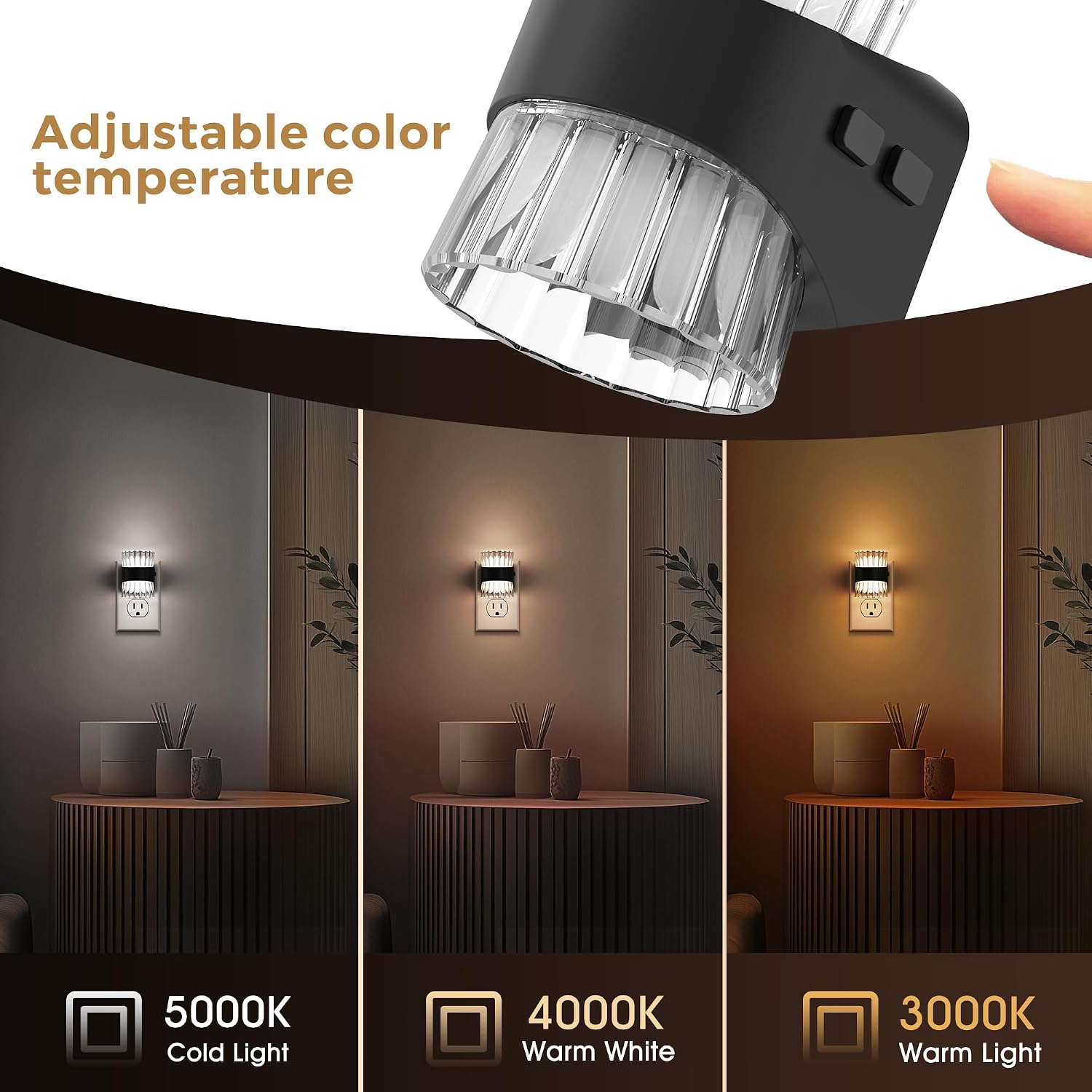 Detalle 2 de L LOHAS LED Night Lights, 2-Pack, 3 CCT, Dimmable, Dusk-to-Dawn Sensor
