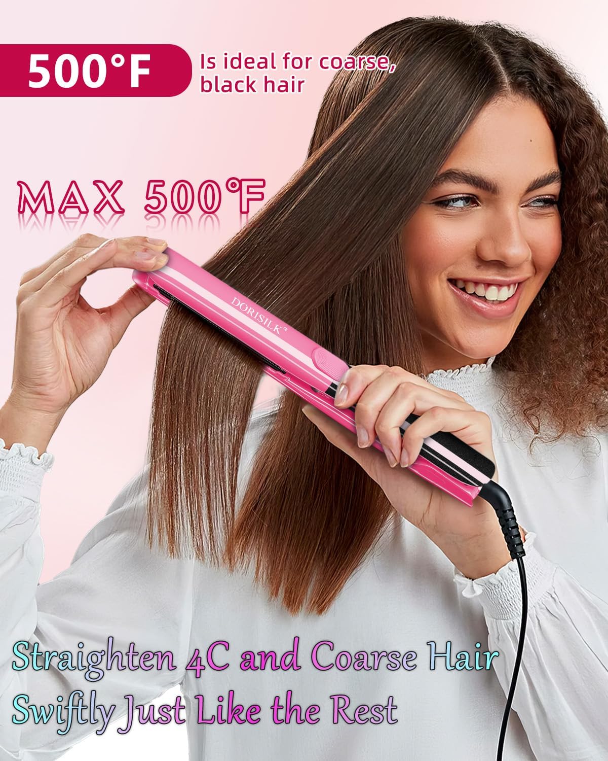 Detalle de DORISILK 1-Inch Ceramic Flat Iron, 2-in-1 Straightener and Curler, 500°F