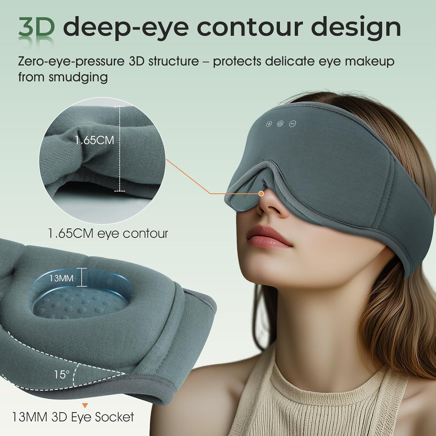 Thumbnail 3 de MUSICOZY Organic Bamboo Cotton Sleep Mask Headphones with 14H Playtime (Blackout 3D, Bluetooth 5.4)