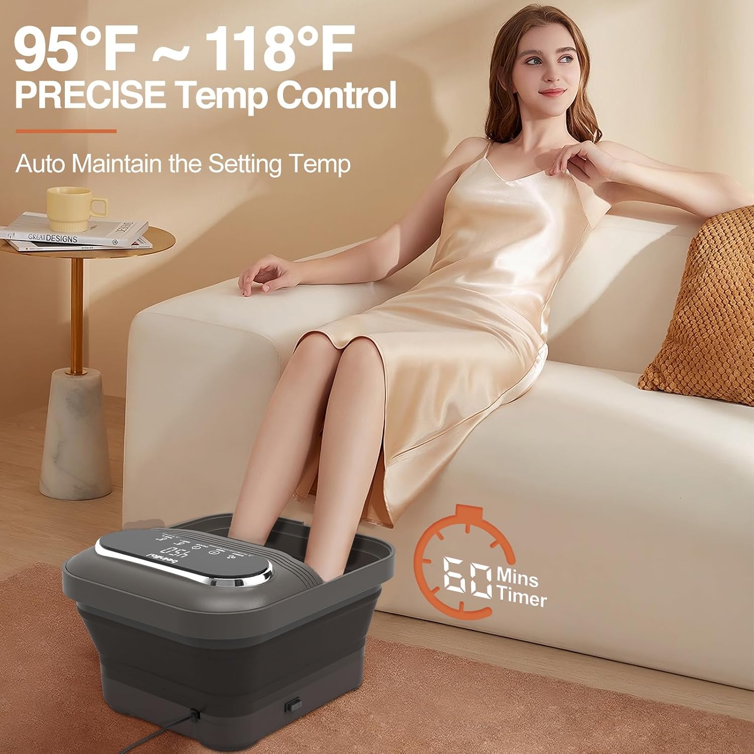 Detalle de Beinilai Collapsible Foot Spa with Heater and Bubbles