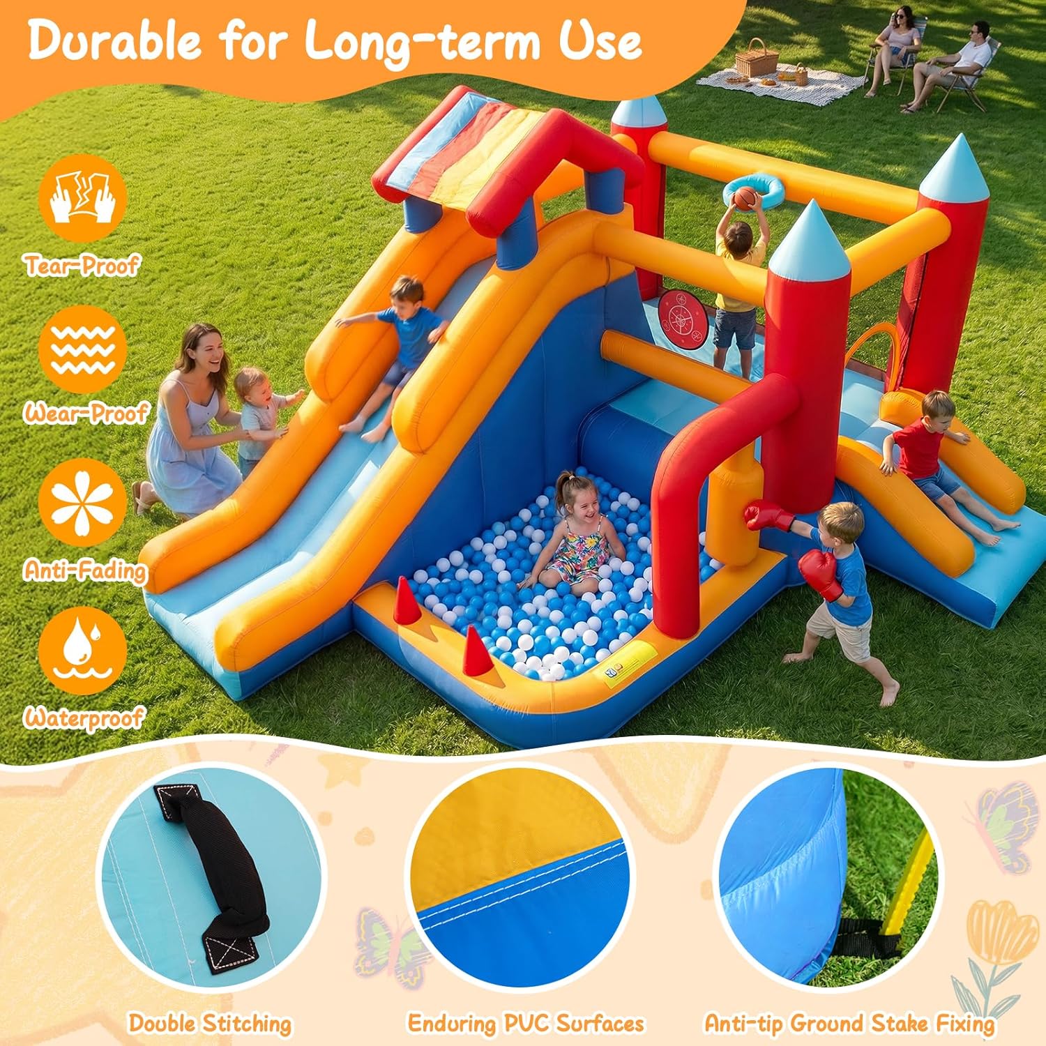 Thumbnail 5 de Bouncy Castle with Slide for Children: 9-in-1 Inflatable Play Centre