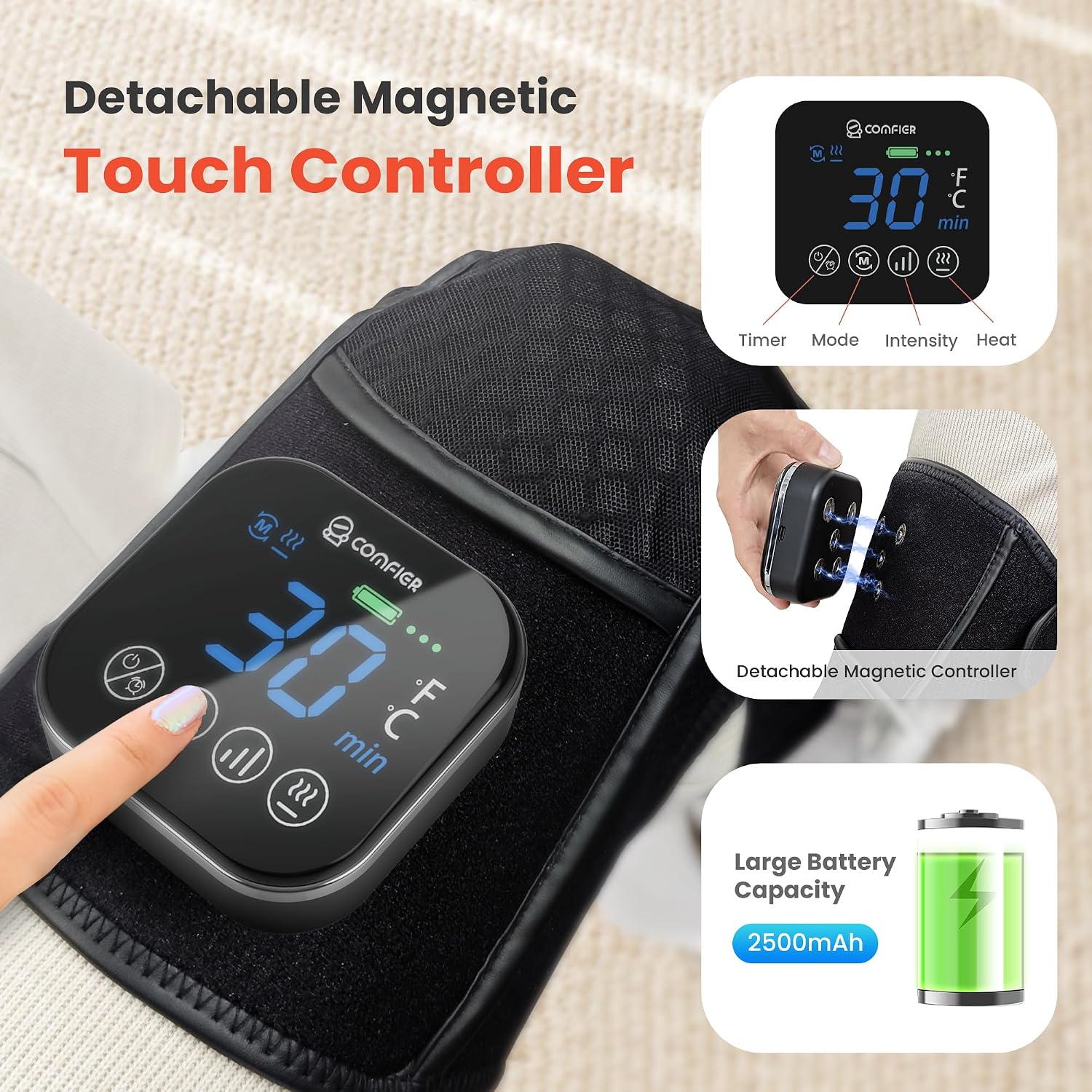 Detalle de COMFIER Massaggiatore Ginocchio Wireless con Riscaldamento al Grafene – 3 in 1