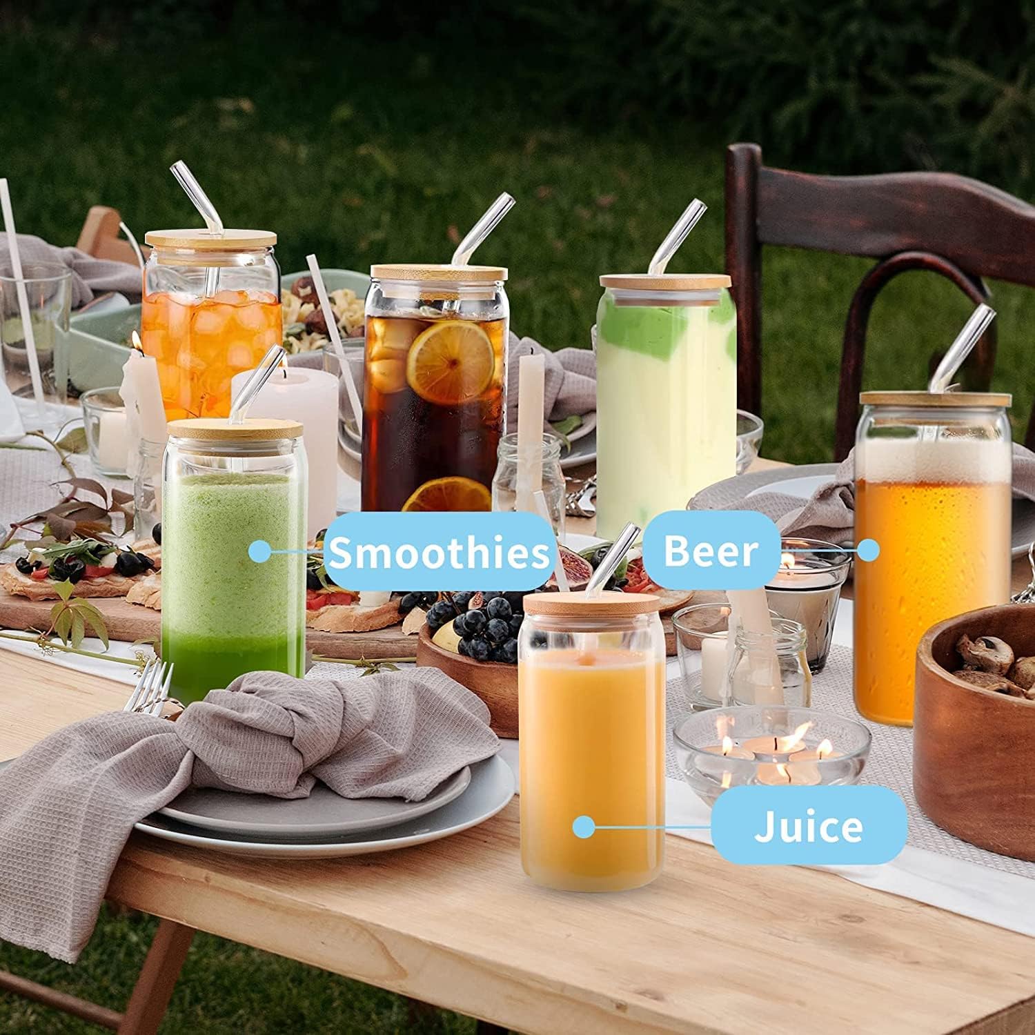 Detalle 2 de MEIMUCUL M.MCUL 6pcs drinkglazen met deksel en rietje, 500 ml