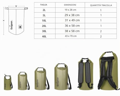 Detalle de Unigear Borsa impermeabile da escursionismo: 2–40 L, robusta e versatile per ogni attività