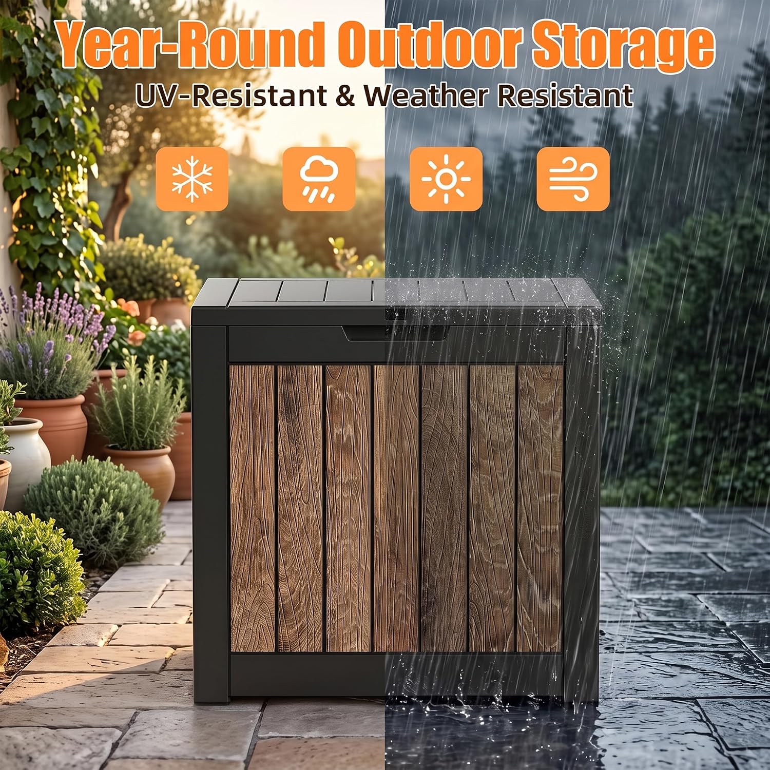 Detalle de MAIUSCOLI 3256 40-Gallon Resin Deck Box, Lockable Waterproof Outdoor Storage