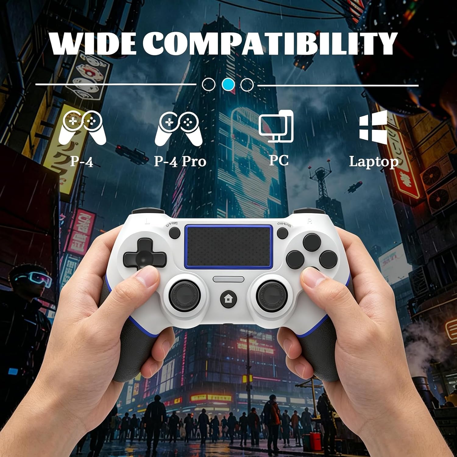 Detalle de Wireless Controller for PS4 (White/Blue) — Multi-Platform Compatibility, Turbo, Built-in Speaker