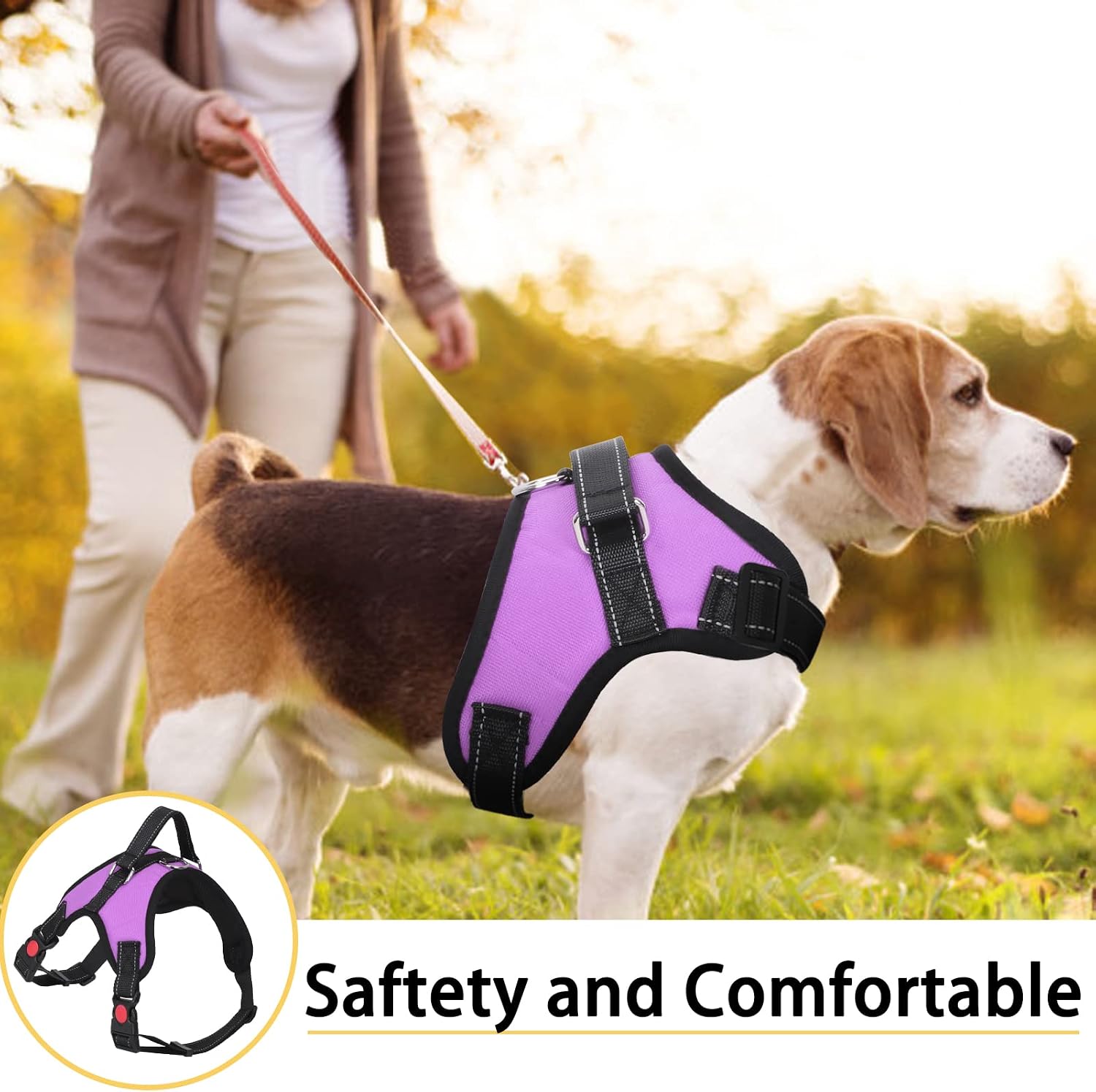 Detalle 2 de FYY No Pull Dog Harness (M-Purple) with Breathable Air Mesh, Reflective Strips & Safety Handle