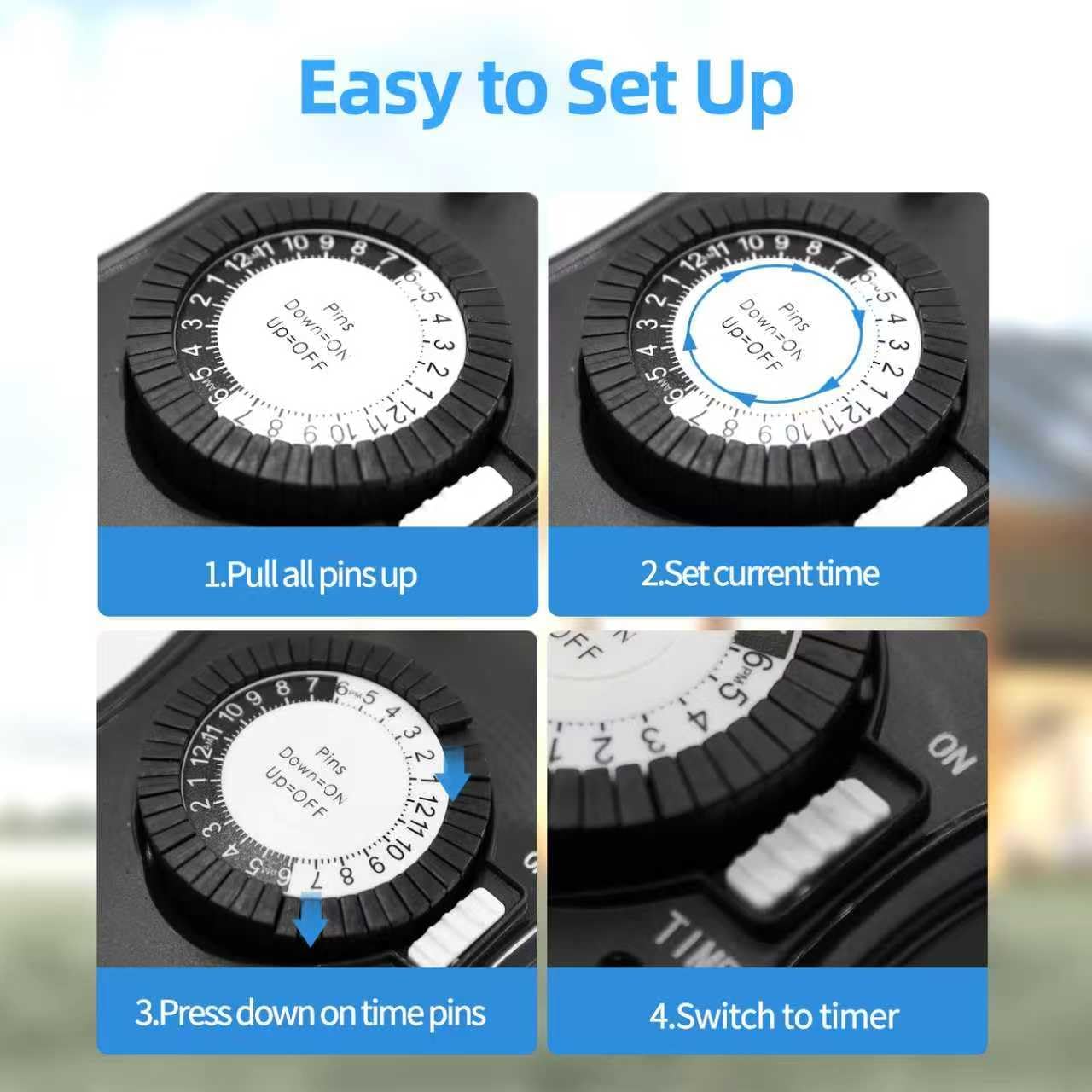 Detalle de Flexoria Outdoor Timer Outlet Waterproof: 24-Hour Mechanical Plug-In Timer with 2 Grounded Outlets