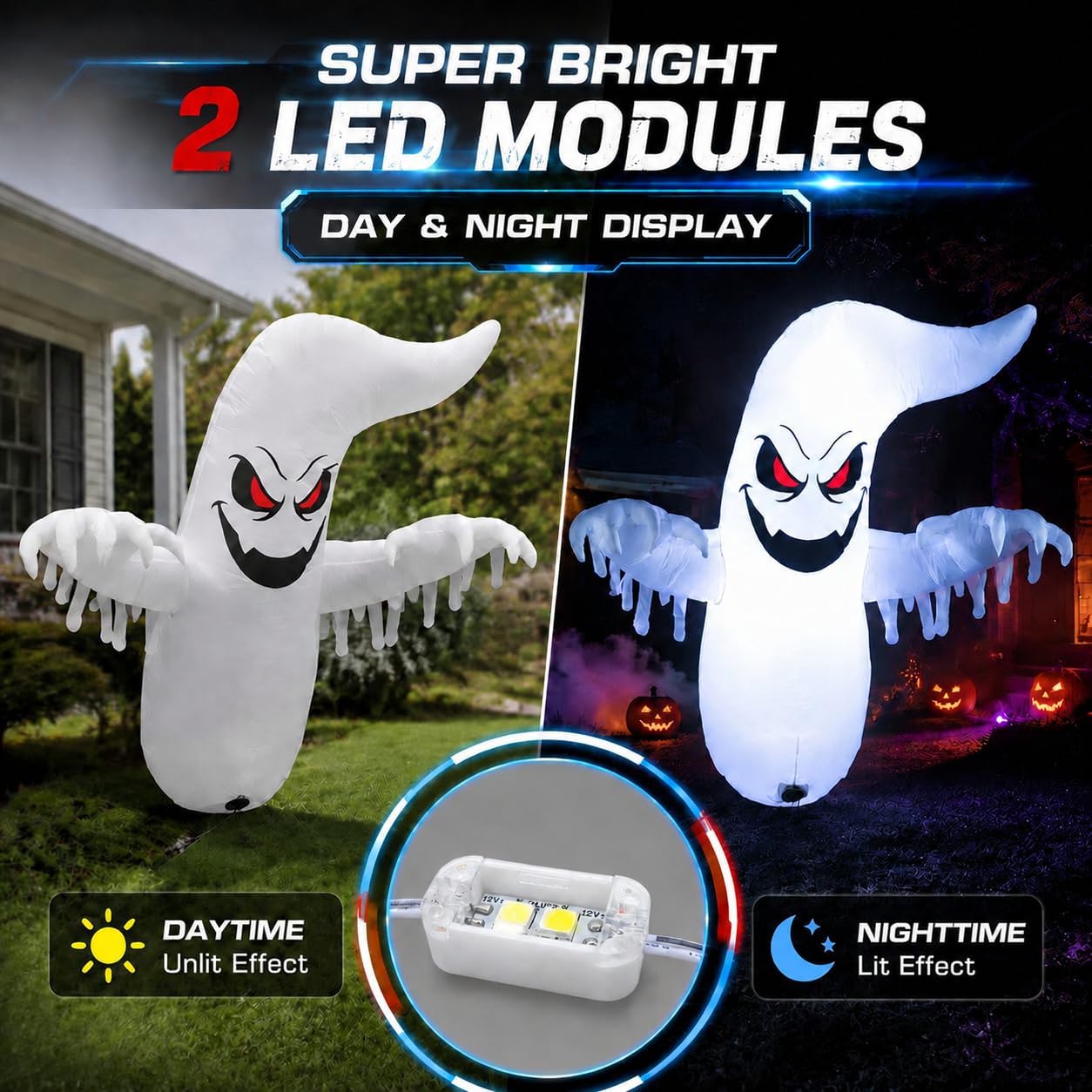 Detalle de LAASOFANI HI-Ghost-Flash 4.6 ft Inflatable Window Ghost with White LEDs