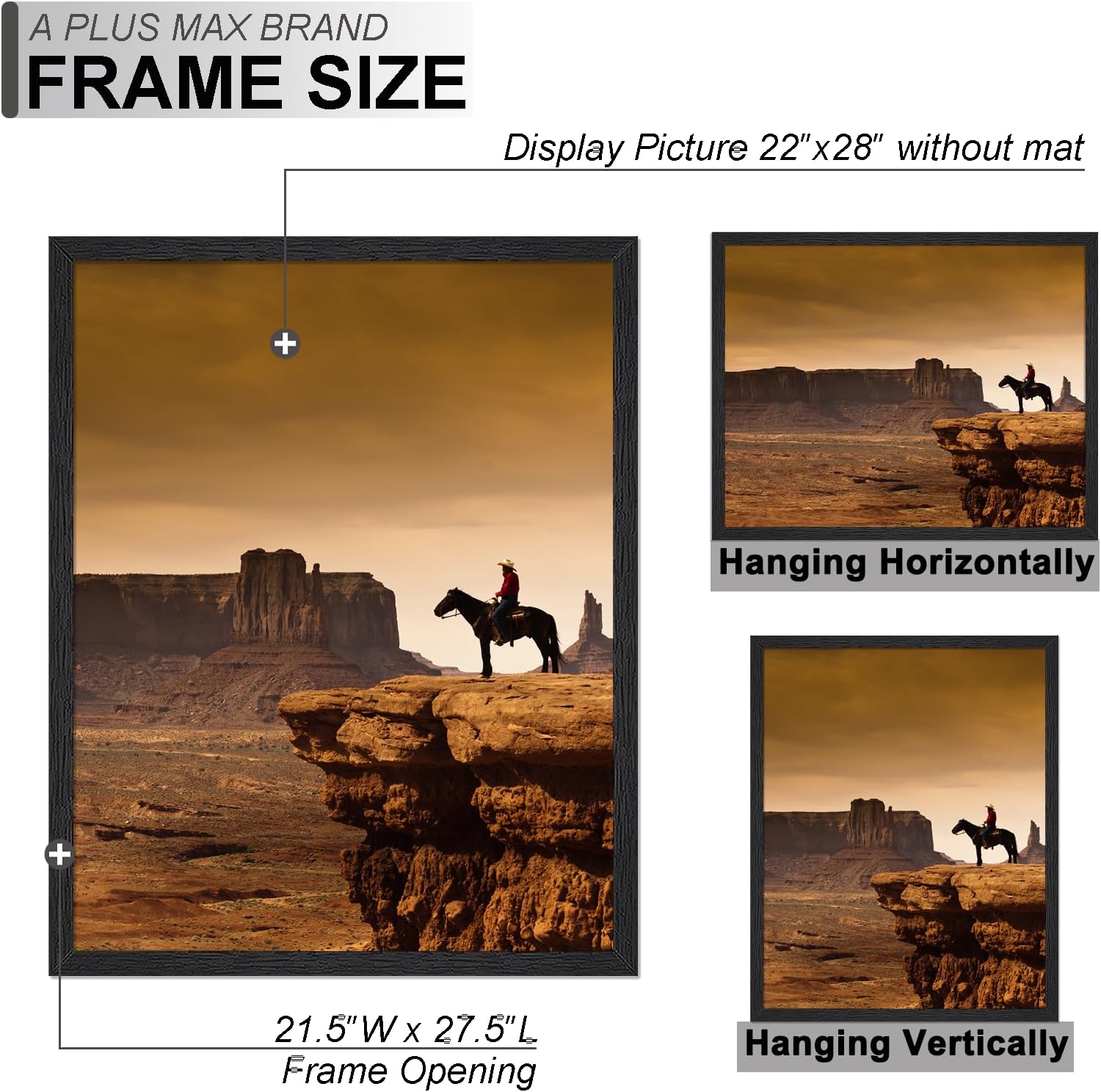 Detalle de A PLUS MAX 22x28 Picture Frame in Black Engineered Wood