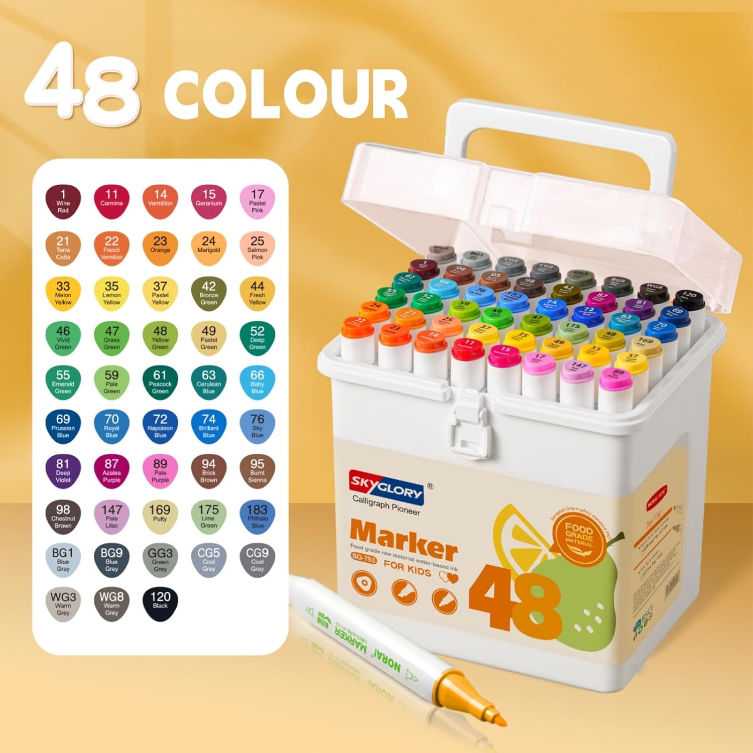 Thumbnail 1 de SKYGLORY 48 Colours Washable Water-Based Ink Marker Set with Dual Tips