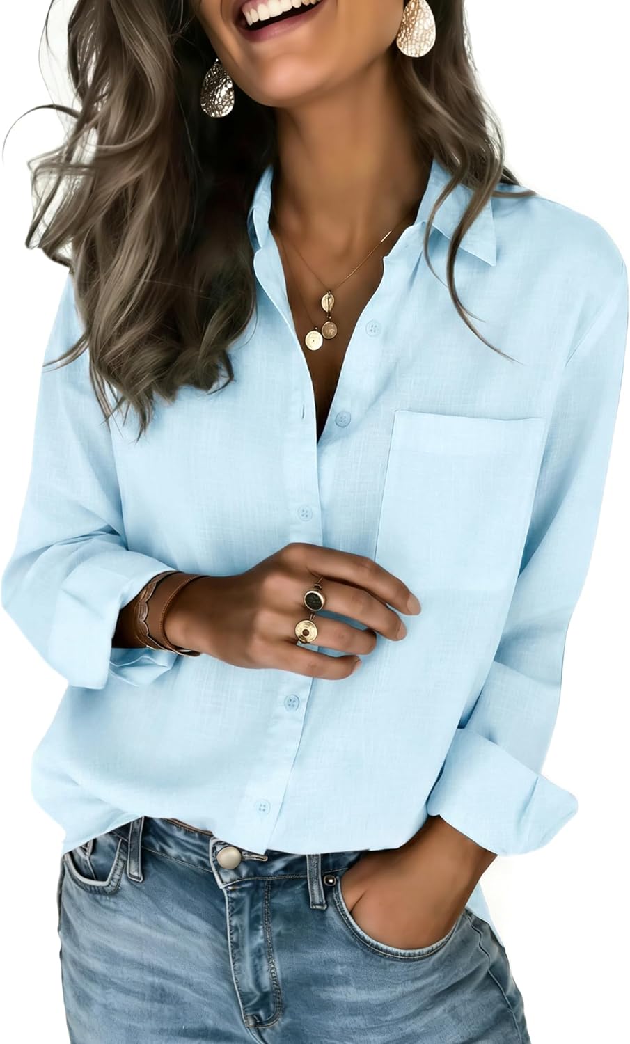Detalle de Zeagoo Cotton Gauze Button Down Shirt Loose Fit