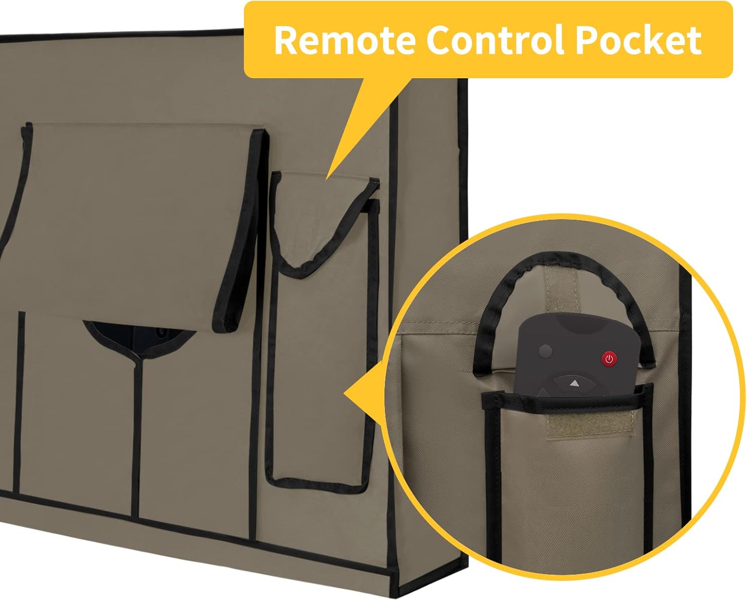 Detalle de Waterproof Outdoor TV Cover for 46-48 inch TVs with Bottom Seal and Remote Pocket – Camel