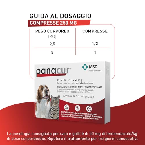 Detalle de Panacur Compresse 250mg – Vermifugo per cani e gatti, agisce contro Giardia e vermi intestinali