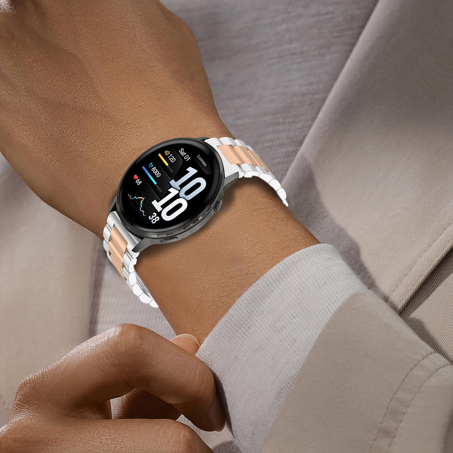 Thumbnail 6 de SumRioo 22mm Stainless Steel Watch Strap for Garmin and Huawei Smartwatches