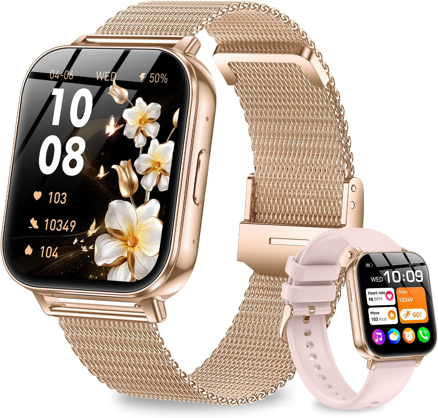 Detalle de Fitoncloud Smart Watches (1000mAh Large Battery) – 1.83" HD, 100+ Sports Modes, Rose Gold