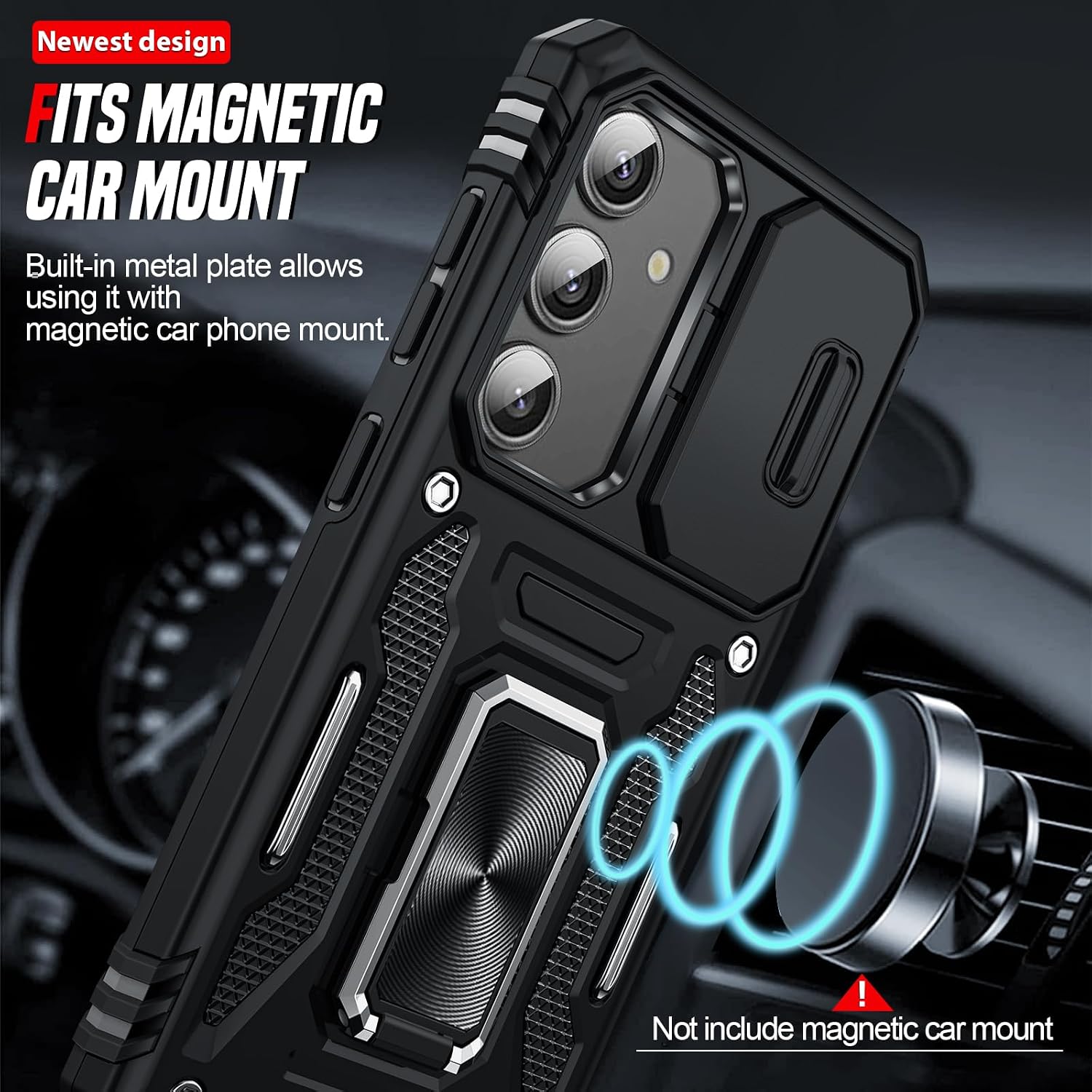 Thumbnail 5 de LeYi Galaxy S25 case with sliding camera lens cover and rotatable ring stand (black)