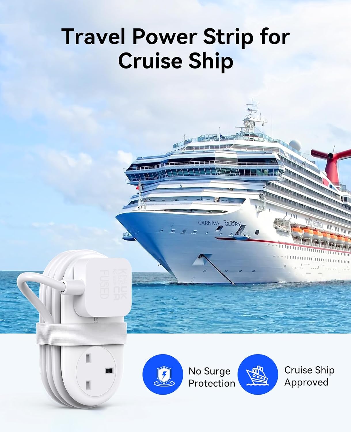 Detalle 2 de ORICO Travel Extension Lead with USB Slots, 2 AC outlets & 3 USB ports (1 USB-C) – 13A 3250W, rollable power strip