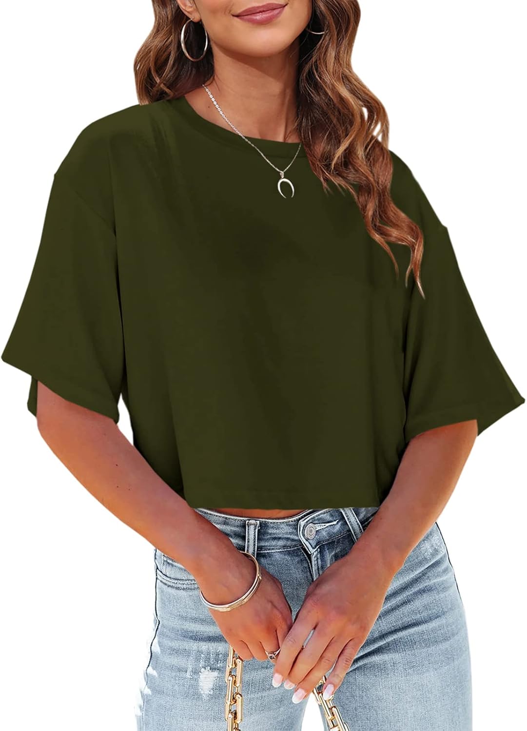 Thumbnail 4 de Tankaneo Women Half Sleeve Cropped T-Shirts (Drop Shoulder Round Neck)