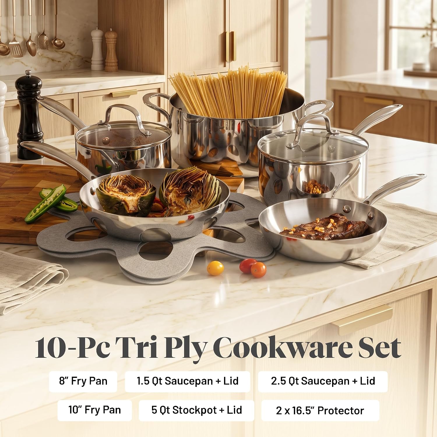Detalle 2 de GOTHAM STEEL 6946 Tri-Ply Stainless Steel Cookware Set, 10-Piece