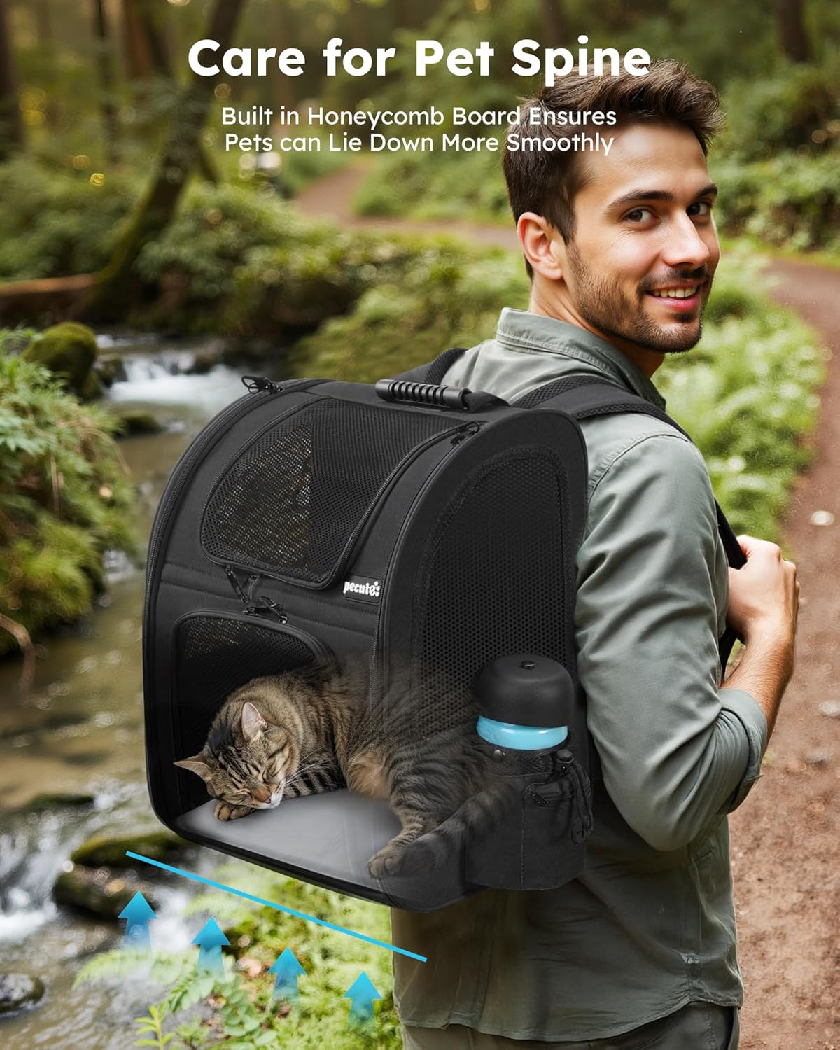 Thumbnail 5 de pecute Cat Carrier Dog Backpack (Portable Breathable) with Front Opening, Mesh Window and Pockets – Black