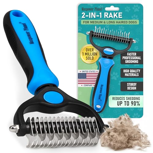 Detalle de Maxpower Planet Dog Grooming Rake: Dual-Sided Deshedding Undercoat Brush for Dogs & Cats