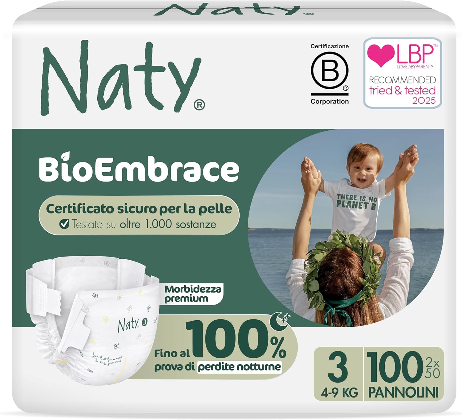 Detalle de Naty BioEmbrace Pannolini per Bambini Taglia 3 (4–9 kg) - 100 pz: comfort vegetale e cura delicata della pelle