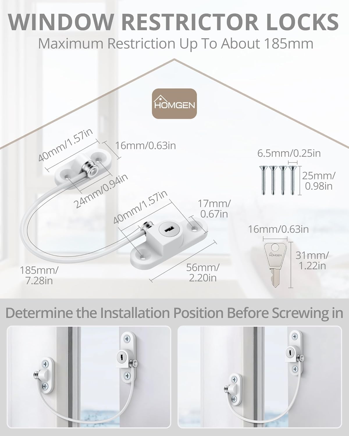 Thumbnail 1 de HOMGEN Window Open Restrictors – 20-Pack for UPVC Windows