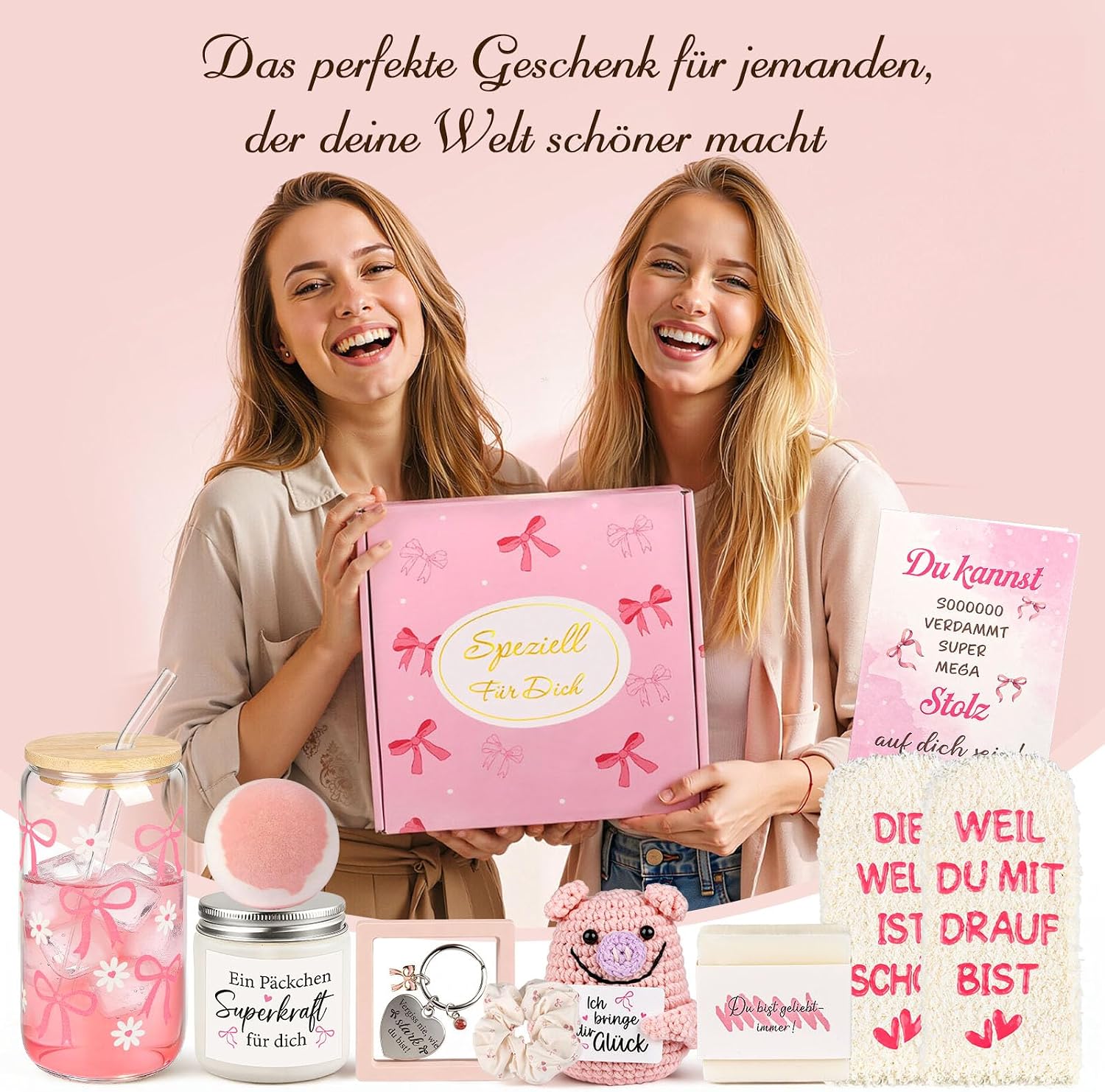 Thumbnail 1 de Giftota Geschenkset für Frauen – Glücksschwein Self Care Wellness Geschenkbox mit Schleifen-Glasbecher & Duftkerze