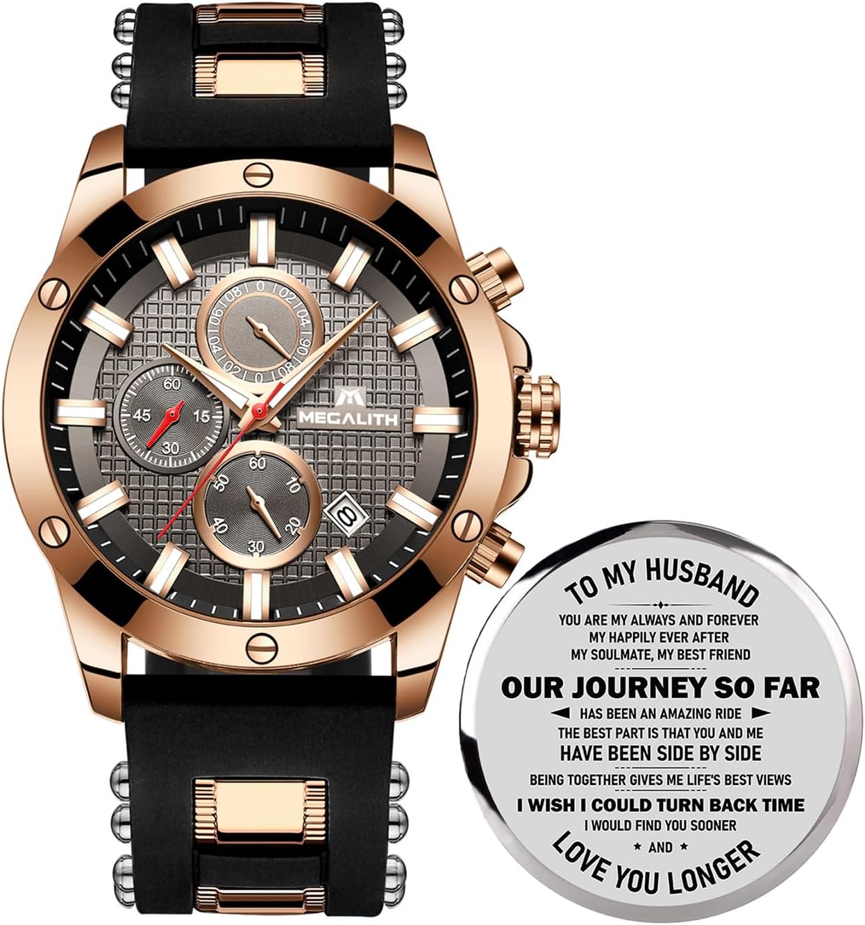 Detalle de MEGALITH Mens Watches Chronograph: Waterproof, Luminous, Rubber Strap Quartz Watch
