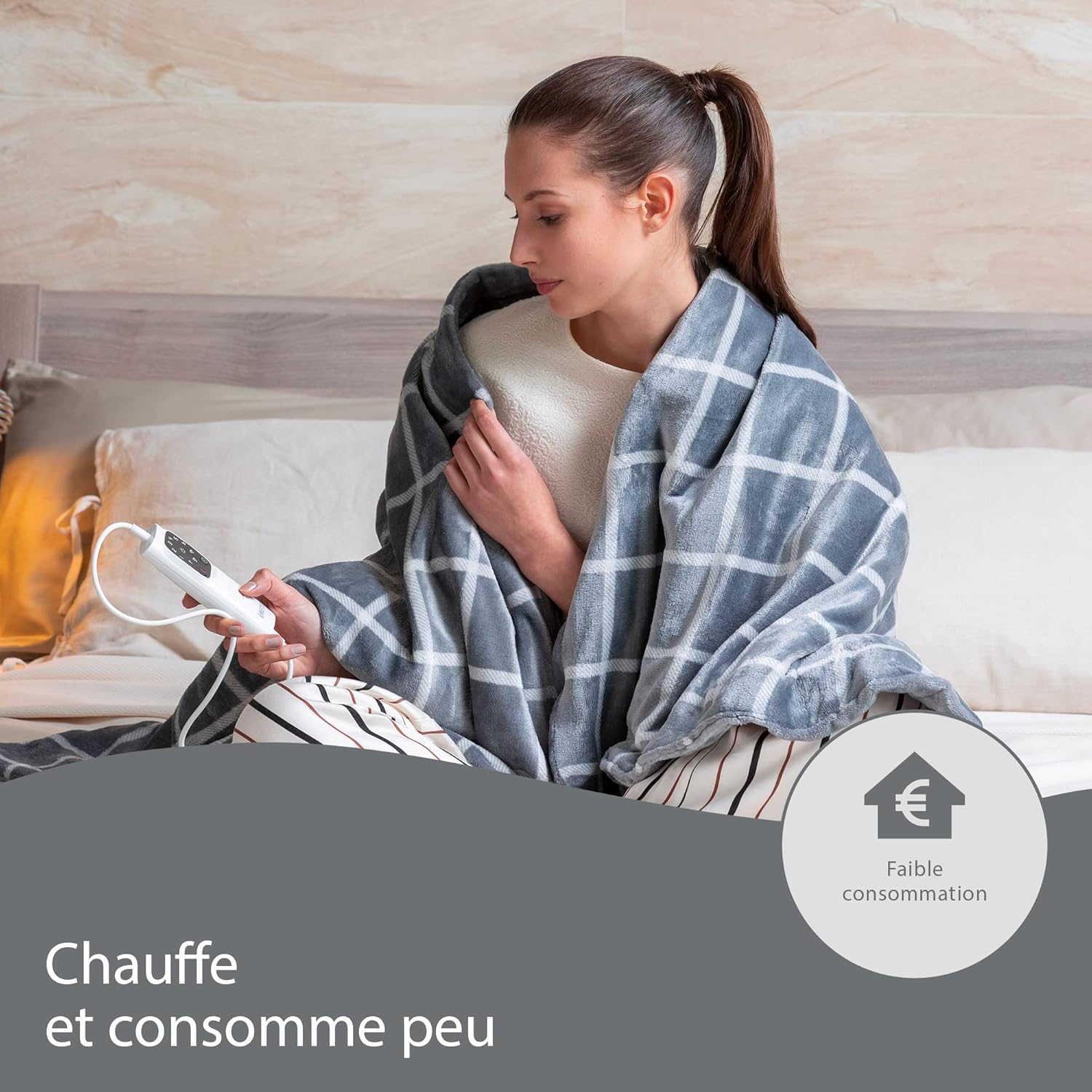 Thumbnail 5 de Imetec Couverture Chauffante Adapto Velvet Squares 150x95 cm – 6 températures, tissu velours, sécurité et chaleur rapide