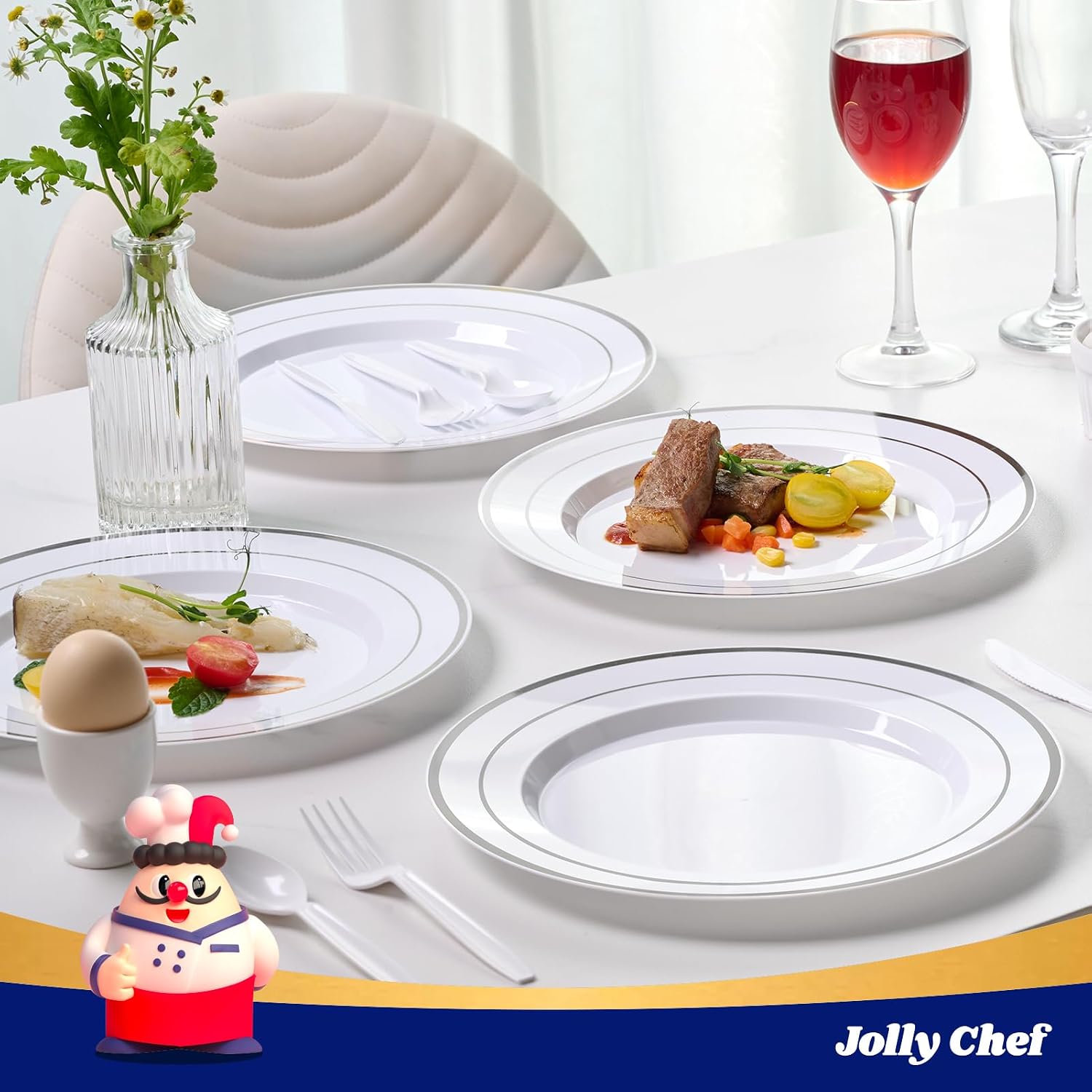 Thumbnail 3 de JOLLY CHEF 100 Pieces Silver Plates 10 Inch