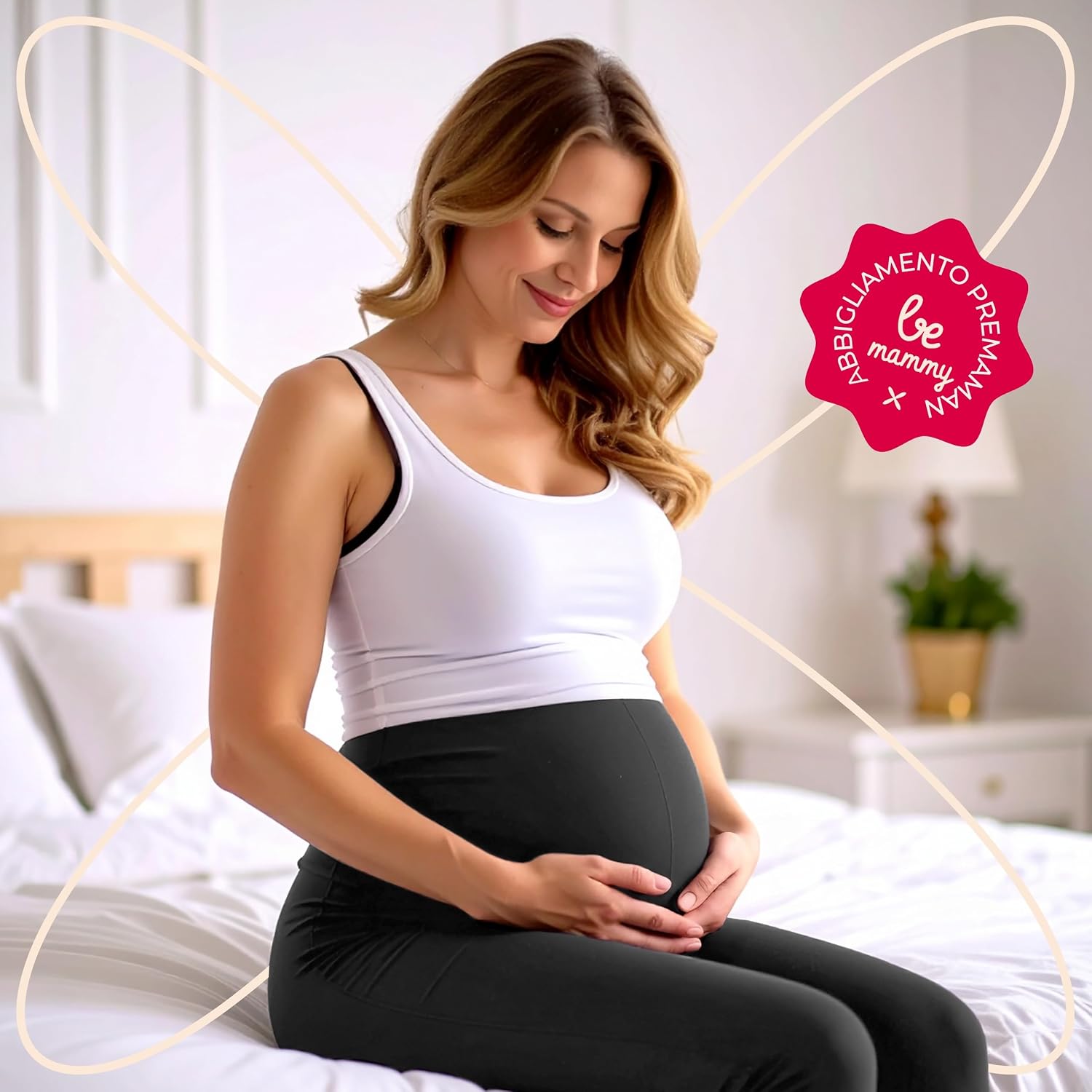 Detalle de Be Mammy Leggings premaman lunghi a vita alta BE20-230 in cotone con elastan