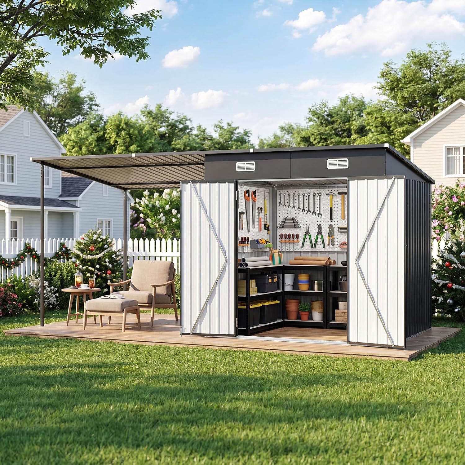 Detalle de Aoxun Outdoor Storage Shed Combo in Galvanized Steel
