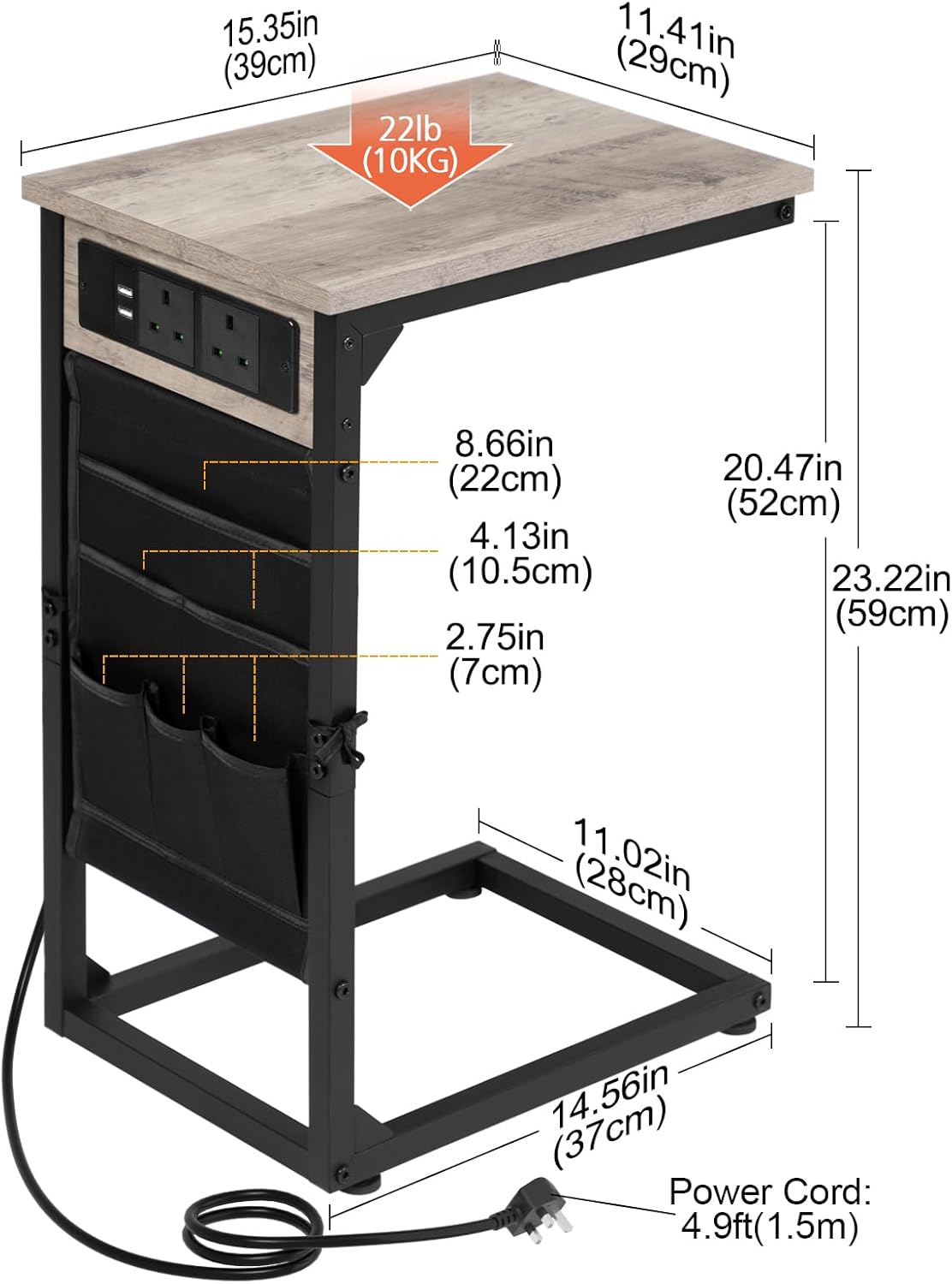 Thumbnail 2 de AMHANCIBLE C-Shaped Side Table with Charging Station