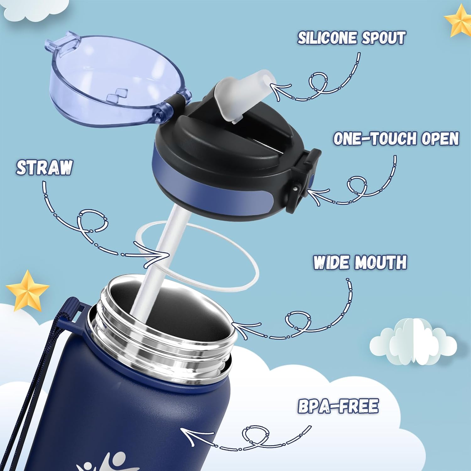 Detalle de Borraccia termica 500 ml con cannuccia
